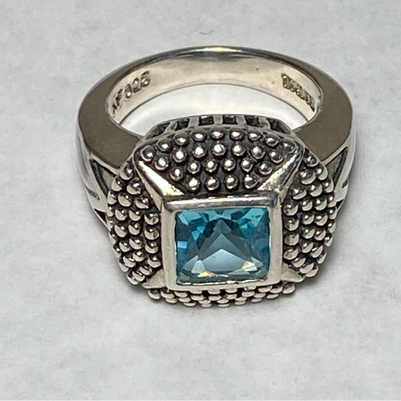 925 NF Thailand Sterling Silver Ring Blue Stone Size 6.75 Chunky Cocktail  9.49g - Picture 2 of 13